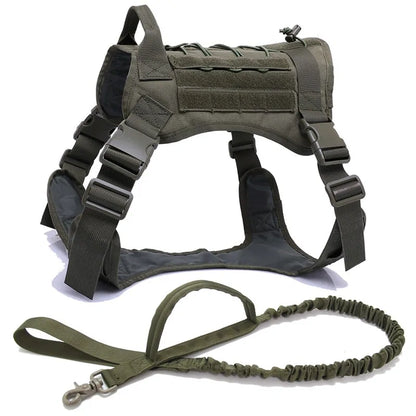 TACTICAL DOG HARNESS WITH BUNGEE LEASH