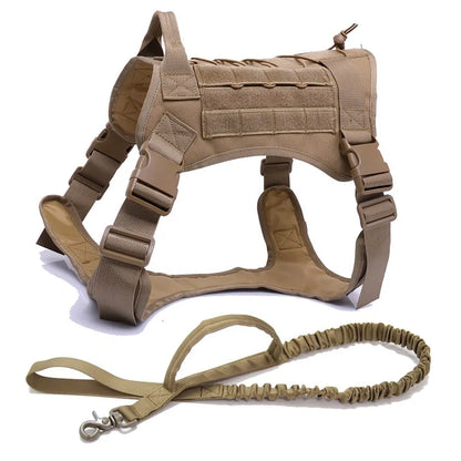 TACTICAL DOG HARNESS WITH BUNGEE LEASH