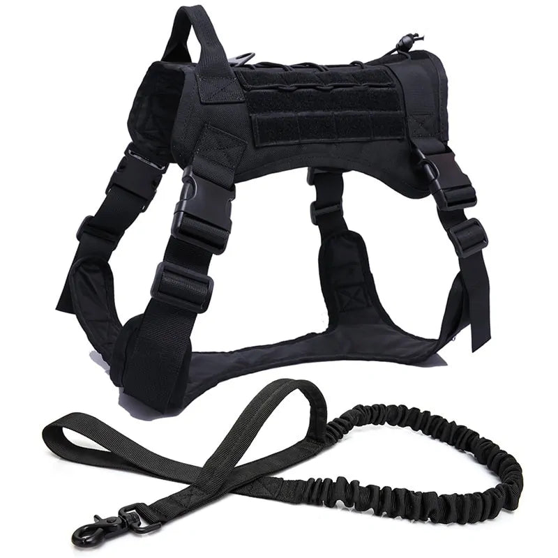 TACTICAL DOG HARNESS WITH BUNGEE LEASH