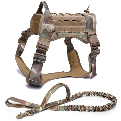 TACTICAL DOG HARNESS WITH BUNGEE LEASH