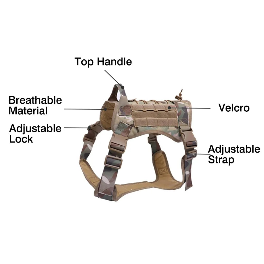 TACTICAL DOG HARNESS WITH BUNGEE LEASH